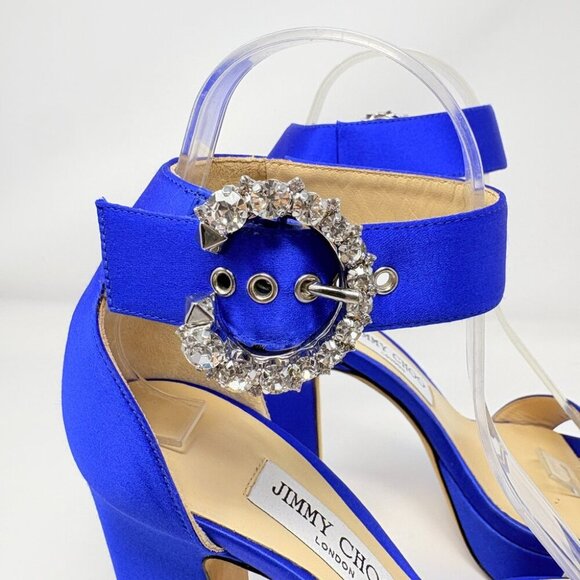 Jimmy Choo Mionne 120 Satin Platform Sandal Heel Blue Size 37 / 7 - Picture 7 of 15